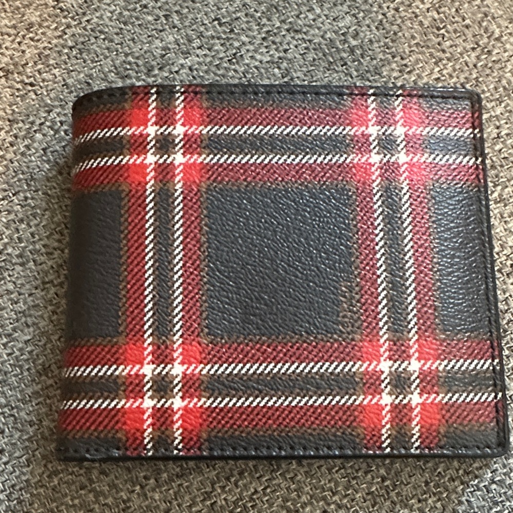 Coach Plaid Leather Wallet - Red and Black